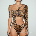 Asymmetric Design Women Leopard Print One-piece Swimsuits